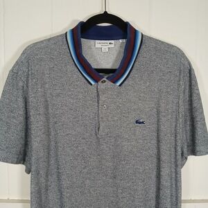 Lacoste Mens Striped Collar Polo Shirt Blue White Piped Cotton PH7145 Size 8 3XL